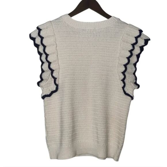 Lilla P Tipped Sleeve Crewneck Sweater, Ivory Sz M - Picture 5 of 5